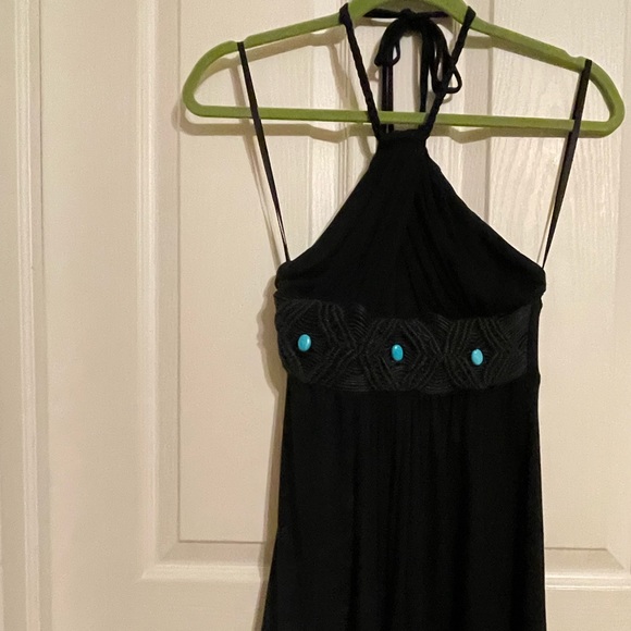 Sky Black Halter Dress with Turquoise Stone Embellishments - Picture 3 of 6